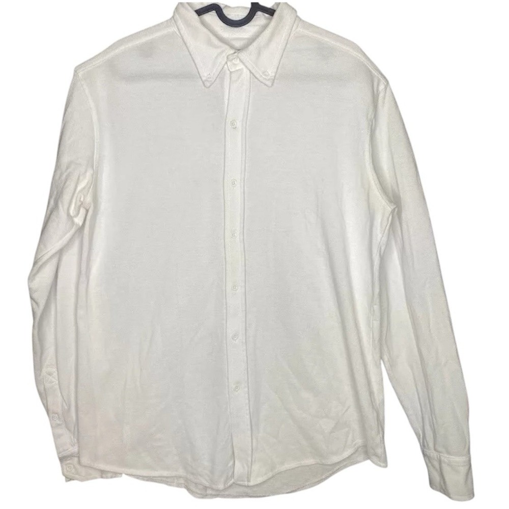Thomas Dean Shirt Men's Large White Performance Button Up Textured Size XL